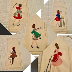Appliquéd, kitchen, hand towels, vintage set never used or washed 5 in set quilt